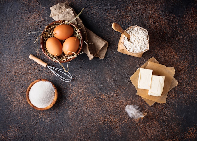 Premium Photo Ingredients For Baking Butter Eggs Sugar And Flour 3298