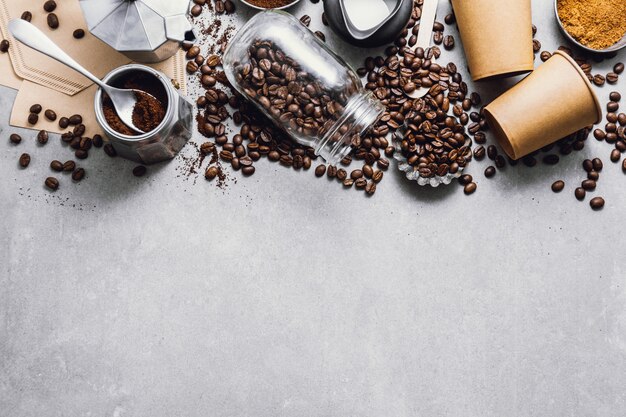 Ingredients for making coffee flat lay Photo | Premium Download