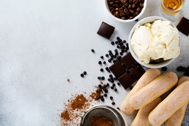 Ingredients for making italian dessert tiramisu, savoiardi ...