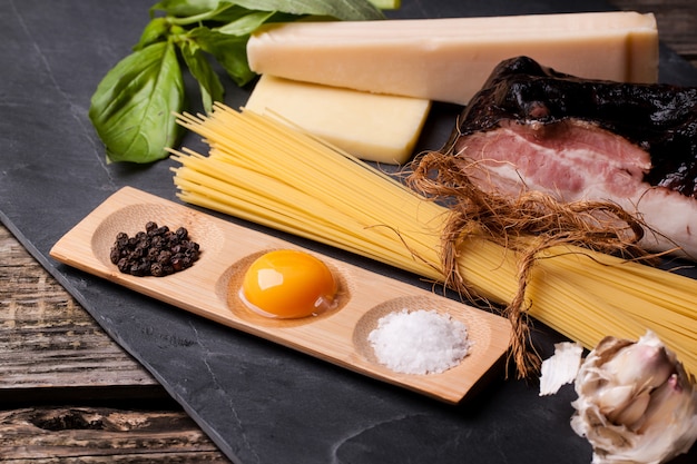 Premium Photo | Ingredients for spaghetti alla carbonara
