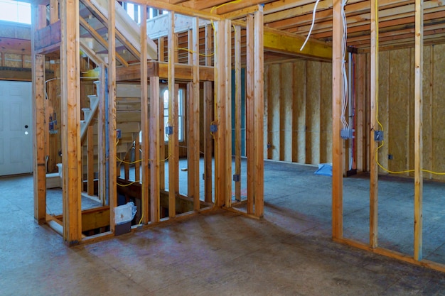 Premium Photo | Interior framing beam of new house under construction ...