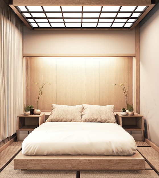 Premium Photo | Interior luxury modern japanese style bedroom mock up ...