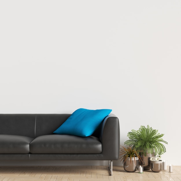Download Interior wall gallery mockup with sofa and plant decoration | Premium Photo