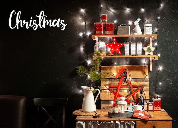 Download Premium Photo Interior Wooden Rustic Kitchen On Black Background And Red Christmas Decor Cooking A Festive Dinner At Home In The Kitchen Concept 3D SVG Files Ideas | SVG, Paper Crafts, SVG File