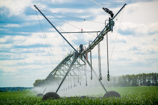An irrigation pivot watering a field Premium Photo