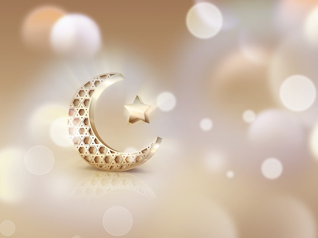 Premium Photo | Islamic crescent and star on light background