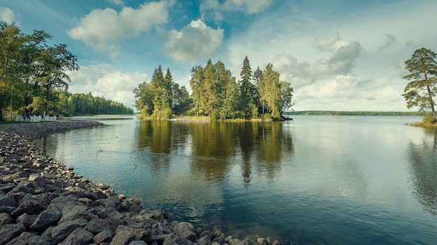 ヴィボルグ近くのモンレポ自然公園にあるフィンランド湾の島 プレミアム写真