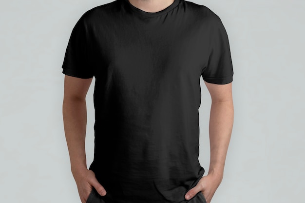 Isolated black t-shirt model, front 