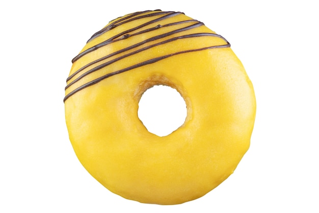 Premium Photo Isolated Donut With Yellow Glaze Chocolate Strips