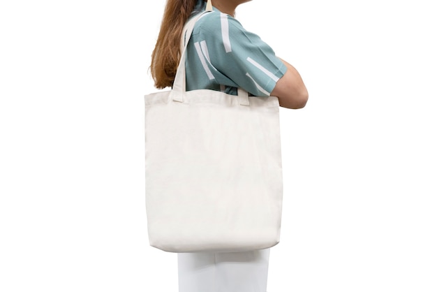Premium Photo | Isolated woman carried white canvas tote bag