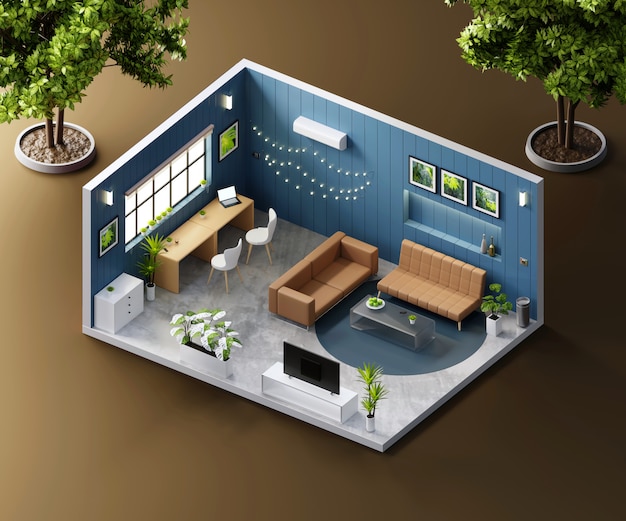 isometric view of living room