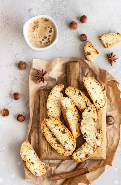 Premium Photo | Italian biscotti with hazelnuts and a cup of coffee
