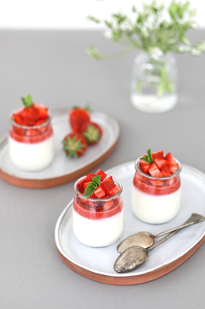 Premium Photo | Italian Dessert Panna Cotta With Fruit Jelly And Fresh ...