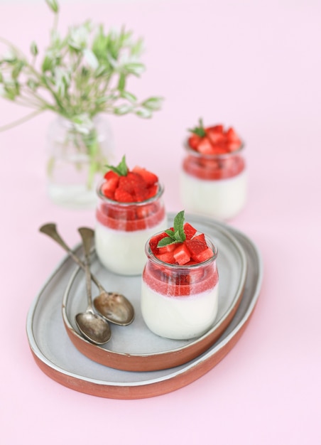 Premium Photo | Italian Dessert Panna Cotta With Fruit Jelly And Fresh ...