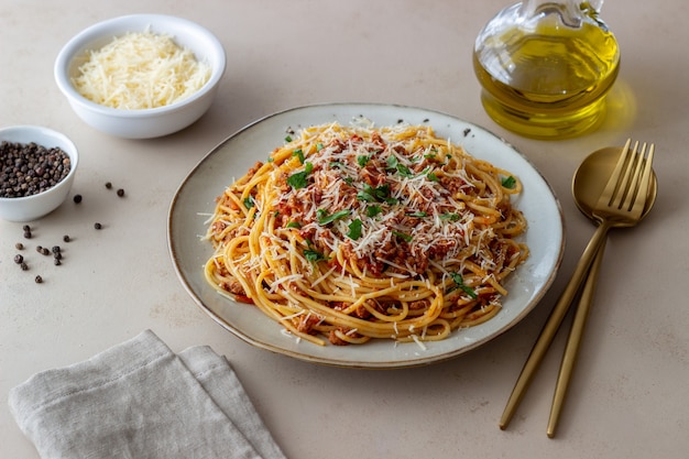 Premium Photo | Italian pasta spaghetti bolognese. national cuisine ...