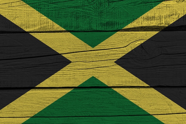 Premium Photo | Jamaica flag painted on old wood plank