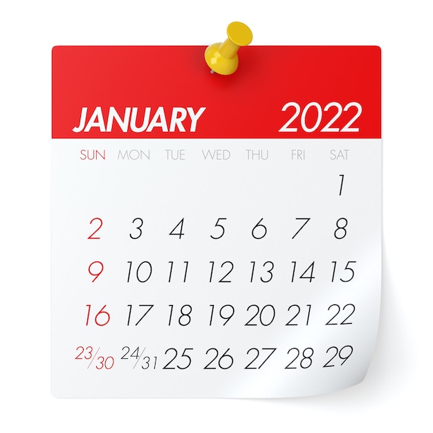 Premium Photo | January 2022 - calendar. isolated on white background ...