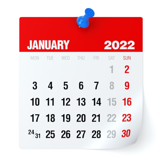 Premium Photo | January 2022 - calendar. isolated on white background ...