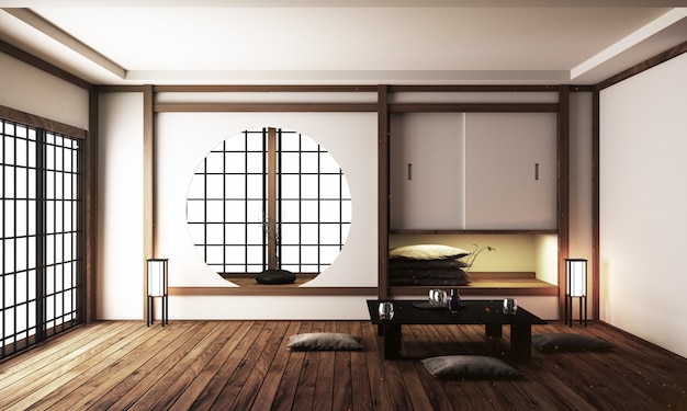 Premium Photo | Japan interior design, modern living room.