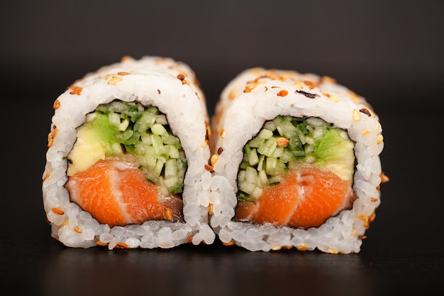 Premium Photo Japanese Sushi Roll With Salmon And Cucumber