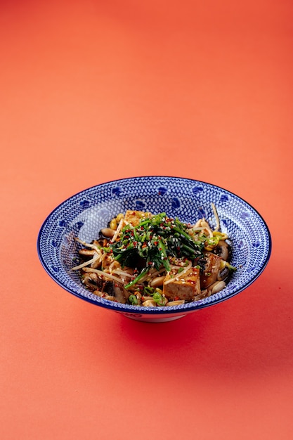 Premium Photo | Japanese tofu salad with mushrooms