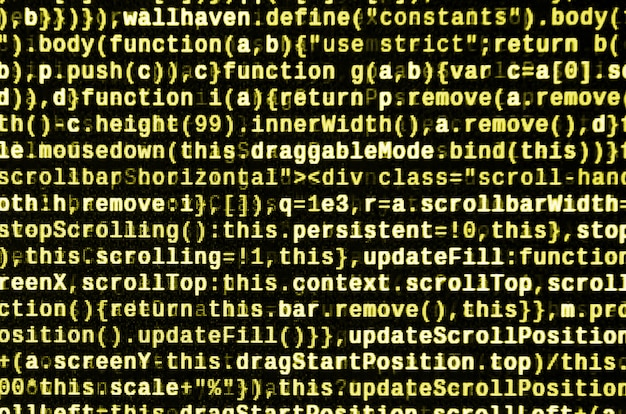 Javascript code in text editor. coding cyberspace concept. screen of web developing code Premium Photo