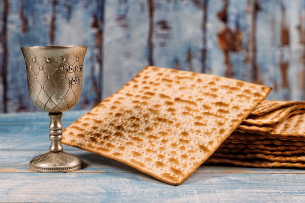 Premium Photo | A jewish matzah bread with wine. passover holiday concept