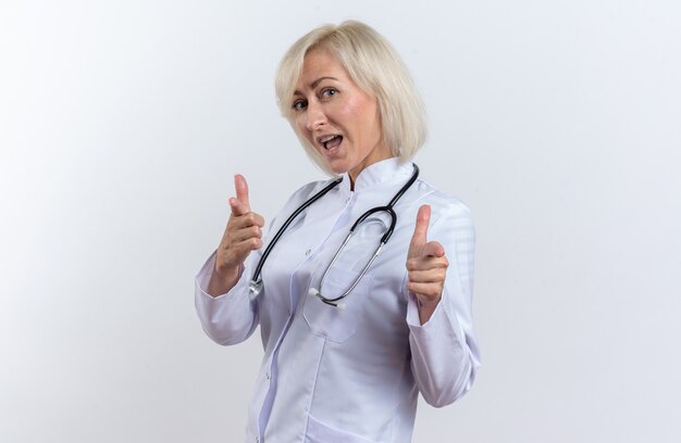 Free Photo | Joyful adult slavic female doctor in medical robe with ...
