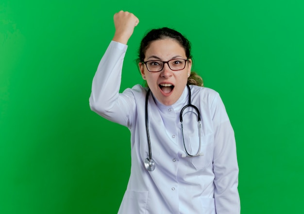 Free Photo | Joyful young female doctor wearing medical robe and ...