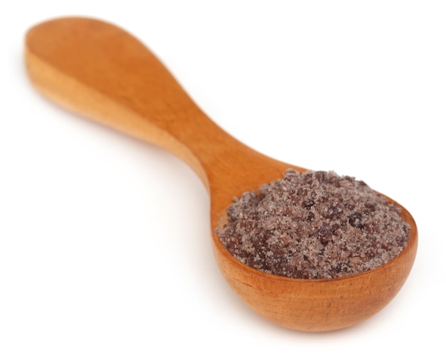 Premium Photo | Kala namak or black salt of south asia on a wooden spoon