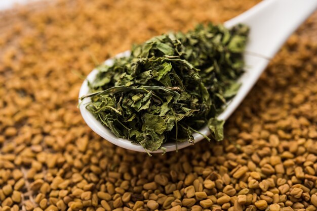 Premium Photo Kasuri Methi Kasoori Methi Or Dried Fenugreek Leaves Also Known As Trigonella 