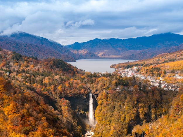 Premium Photo | Kegon waterfall with autumn tree and mountain in nikko ...