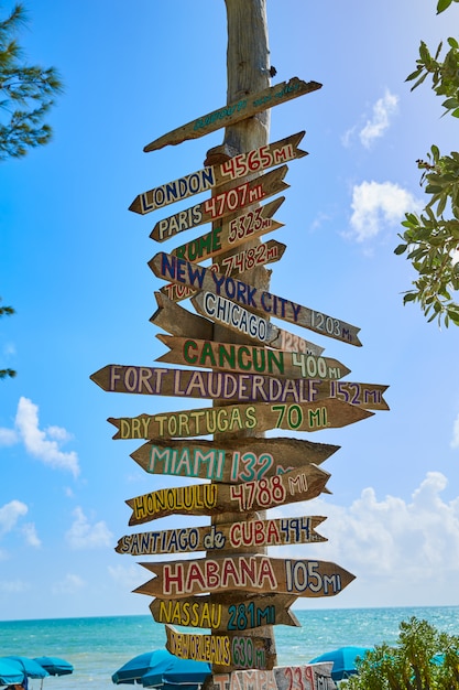 Premium Photo | Key west beach distance signs to landmarks