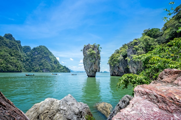 Premium Photo | Kho tapu is a tapered limestone rock in the andaman sea