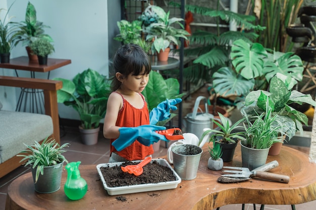 Premium Photo | Kid planting and gardening at home