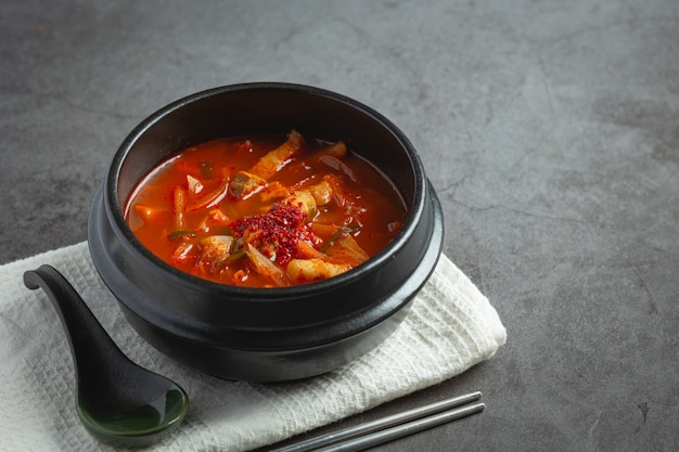 Kimchi jikae or kimchi soup ready to eat in bowl Free Photo