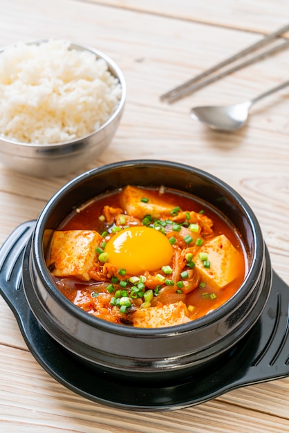 Premium Photo ‘kimchi Jjigae’ Or Kimchi Soup With Tofu And Egg