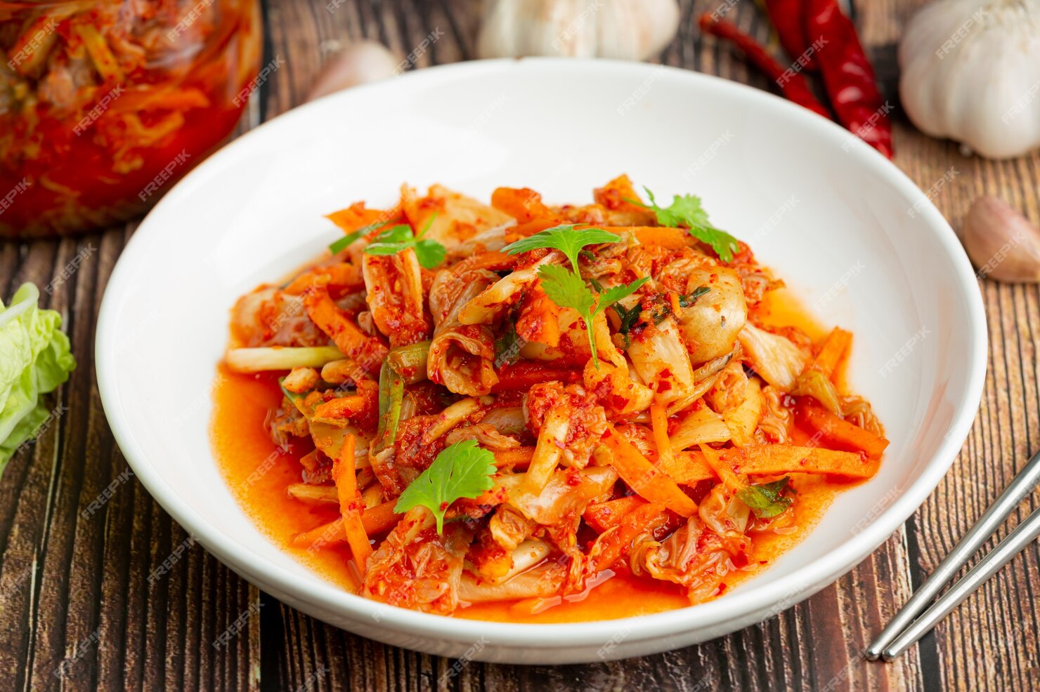 Free Photo | Kimchi ready to eat in white plate