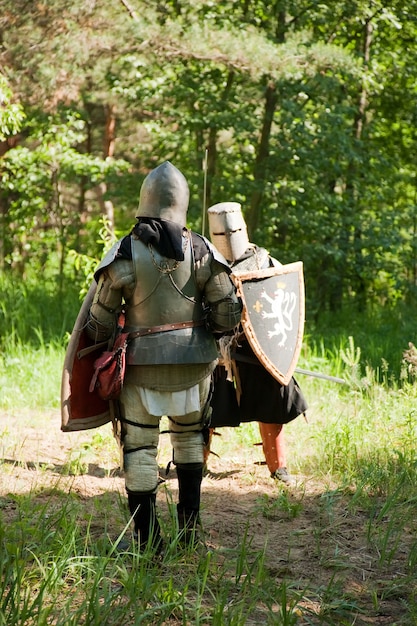 Free Photo | Knights in armor is fighting at forest