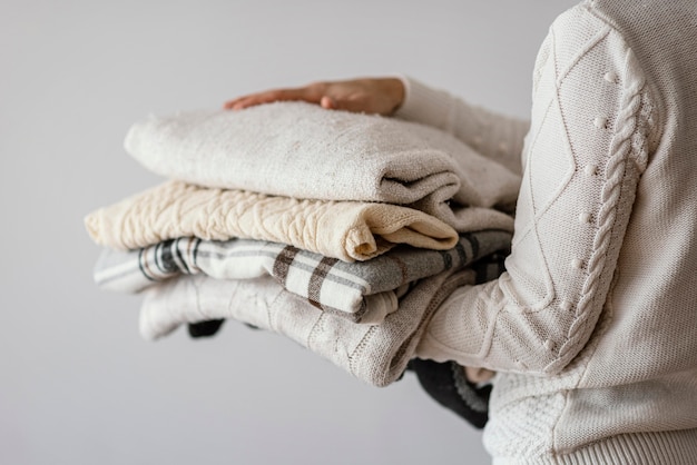 Knitted blankets close up Free Photo