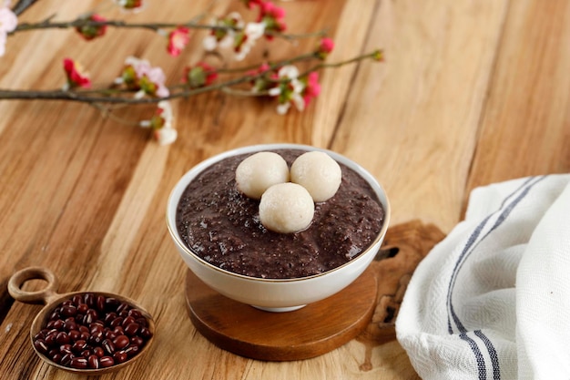 Premium Photo | Korean Red Bean Porridge With Rice Cake Or Patjuk ...