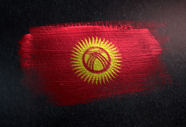 Kyrgyzstan Flag Made Of Metallic Brush Paint On Grunge Dark