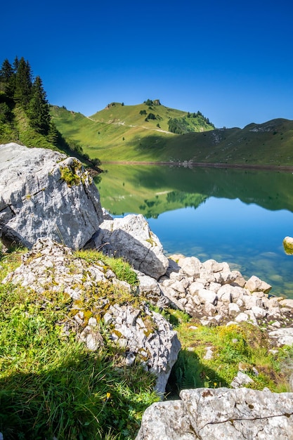 Premium Photo | Lac de lessy and mountain landscape in the grand ...