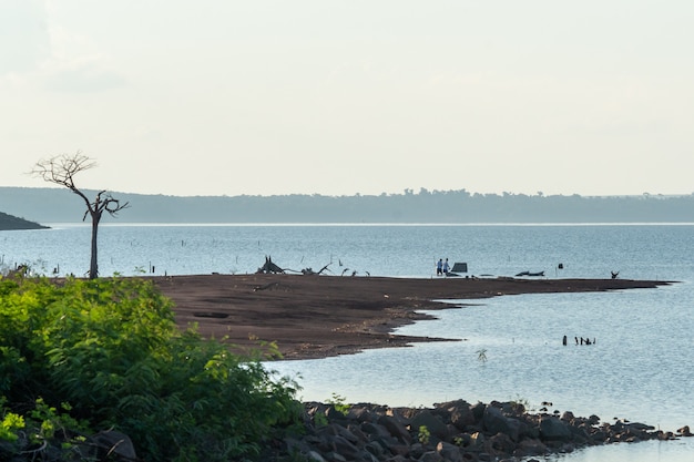 Premium Photo | Lake of the itaipu dam with emerged dry trees foz do ...