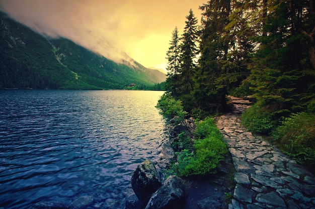 Lake in mountains. | Free Photo