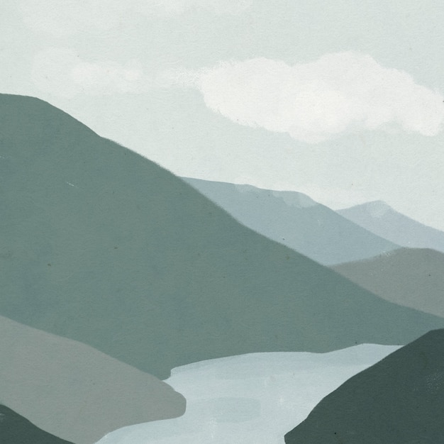 川のイラストと山の風景の背景 無料の写真