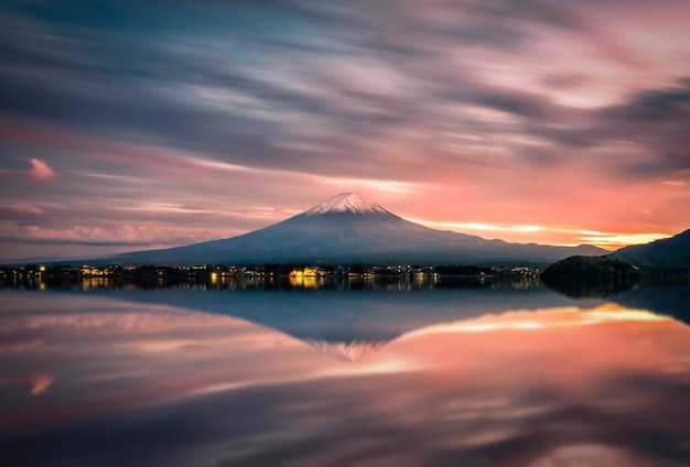 Premium Photo | Landscape image of mt. fuji over lake kawaguchiko at ...