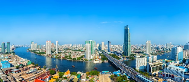 Premium Photo | Landscape of river in bangkok city with blue sky