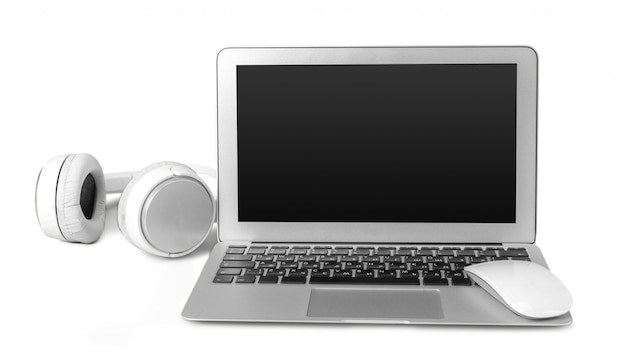 Premium Photo | Laptop and headphone isolated on white
