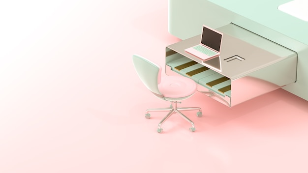 Laptop on usb flash drive table shape pink and green pastel color, 3d  render. | Premium Photo